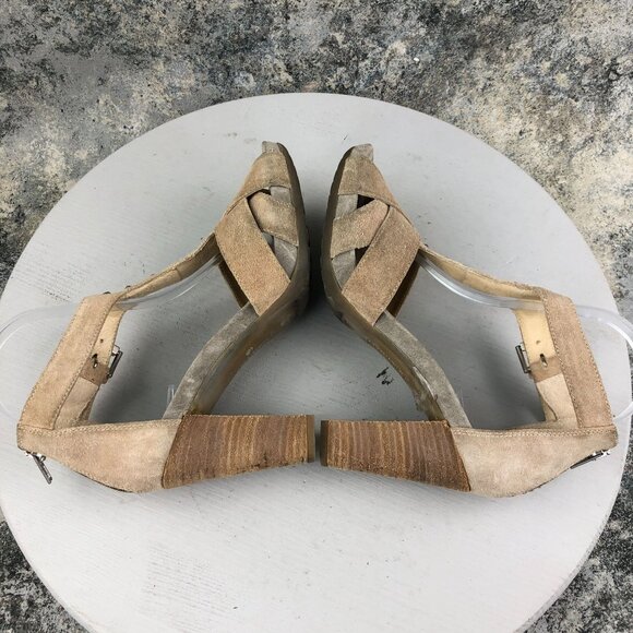 Janet Sport Women's Size 38 Brown Open Toe Studded Back Zip High Heel Sandals - Picture 8 of 13